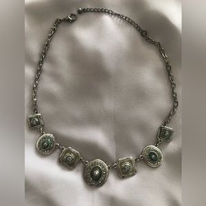 Source Unknown Silver-Tone Necklace with Green Accents